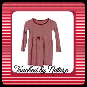 TOUCHED BY NATURE Organic Cotton Long-sleeve Girls Red & White Striped Dress